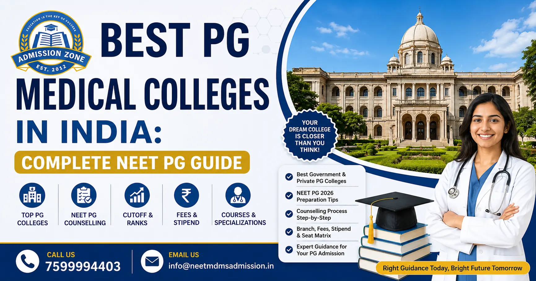 Explore the top PG medical colleges in India for NEET PG 2026 — govt & private options, fees, admission process, specializations & careers.